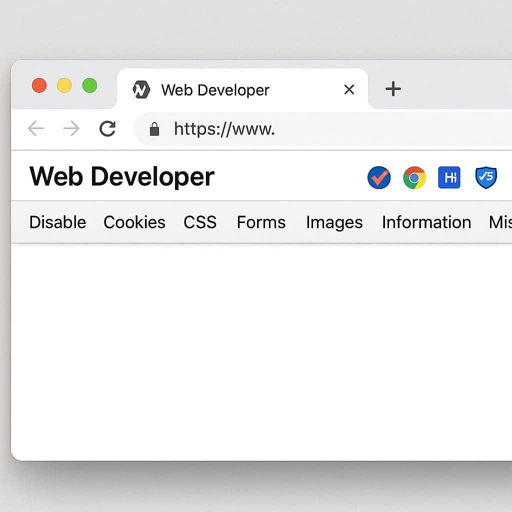 Web Developer Chrome extension toolbar with developer tools.