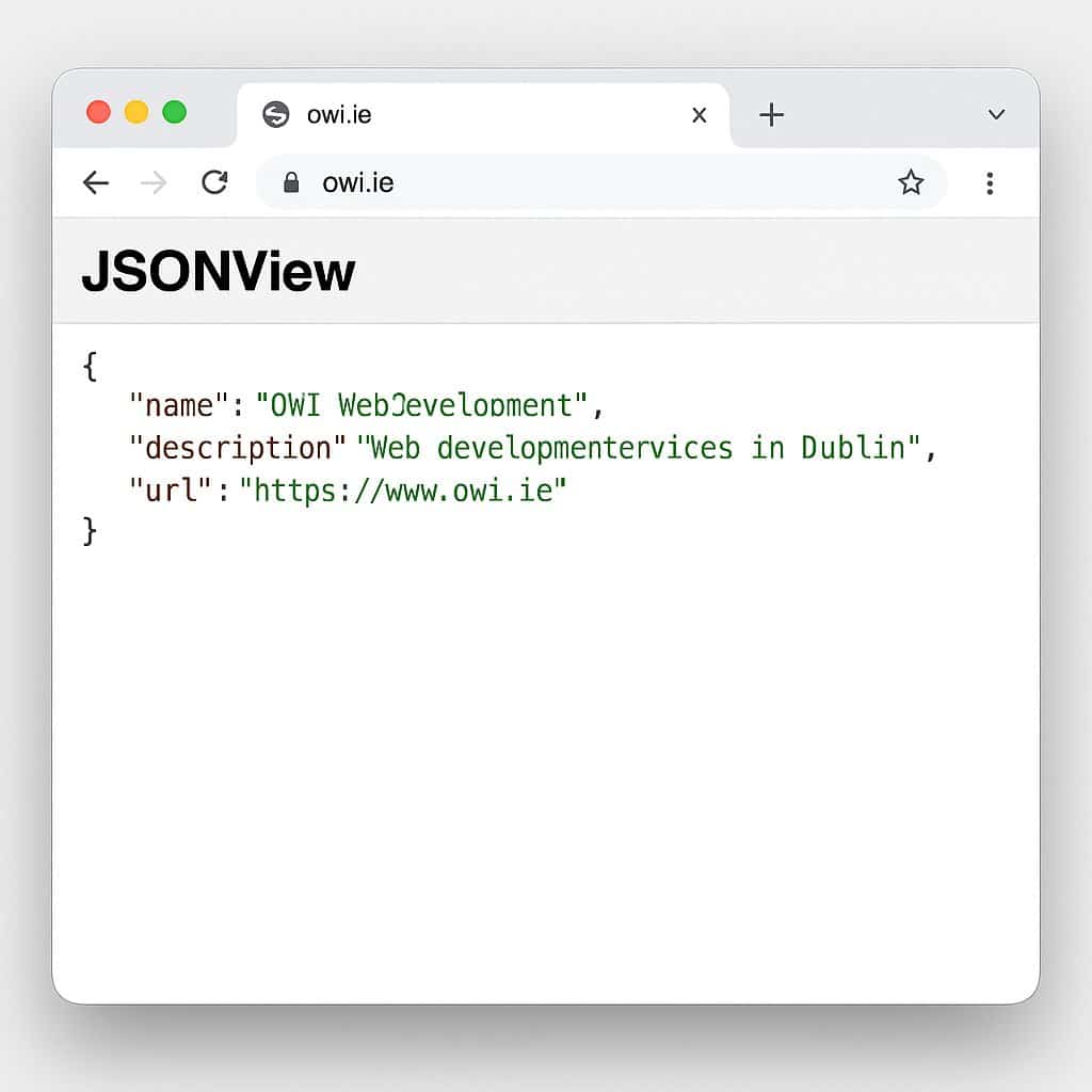 JSONView Chrome extension showing formatted JSON data from owi.ie.